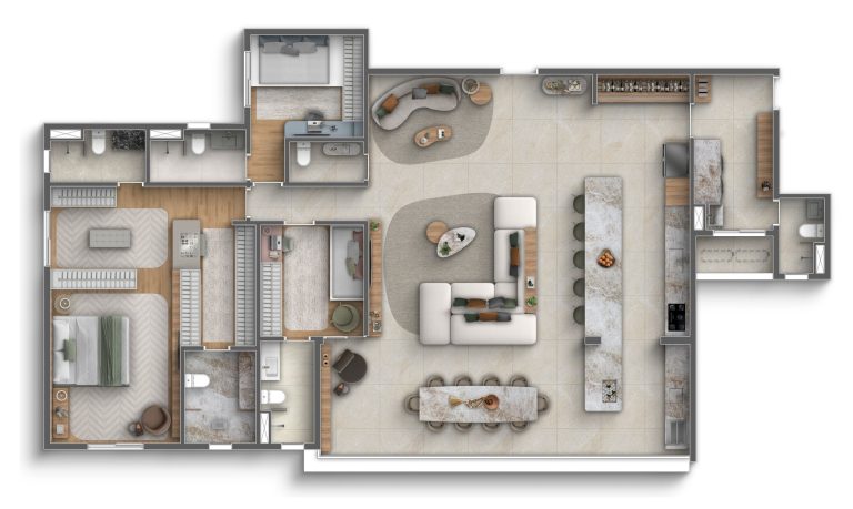 202 m² - Final 1 - 3 Suites + Sala Ampliada - Master c/ 2 Banhos - Marco Zero ONE - NERI